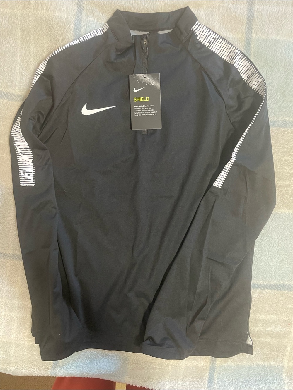 Nike Black Long Sleeve Shield Training Top with White Swoosh